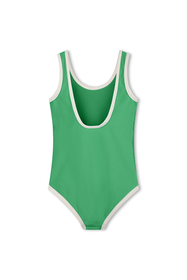 Mini Stripe Rib Scoop One Piece - Parrot Green