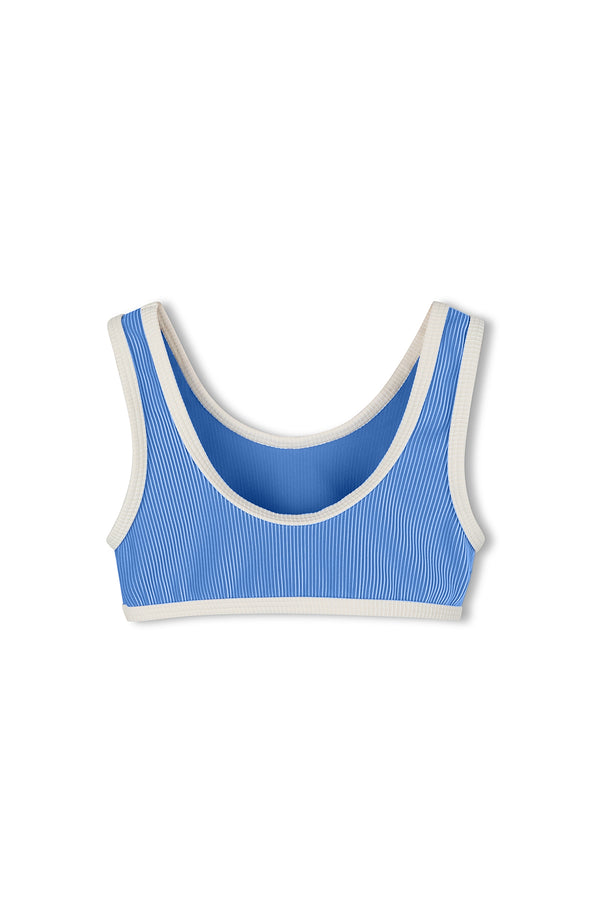 Mini Stripe Rib Scoop Bikini Top - Sky