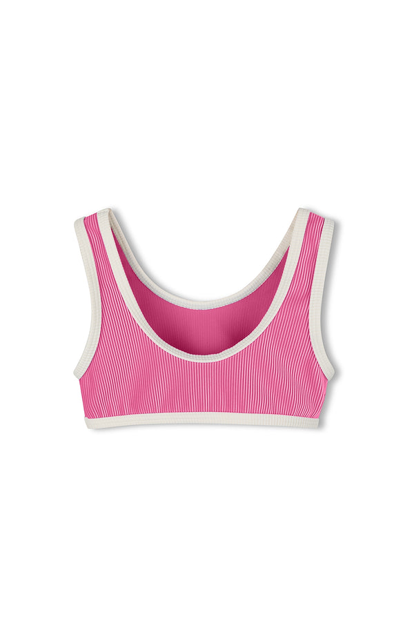 Mini Stripe Rib Scoop Bikini Top - Shell Pink