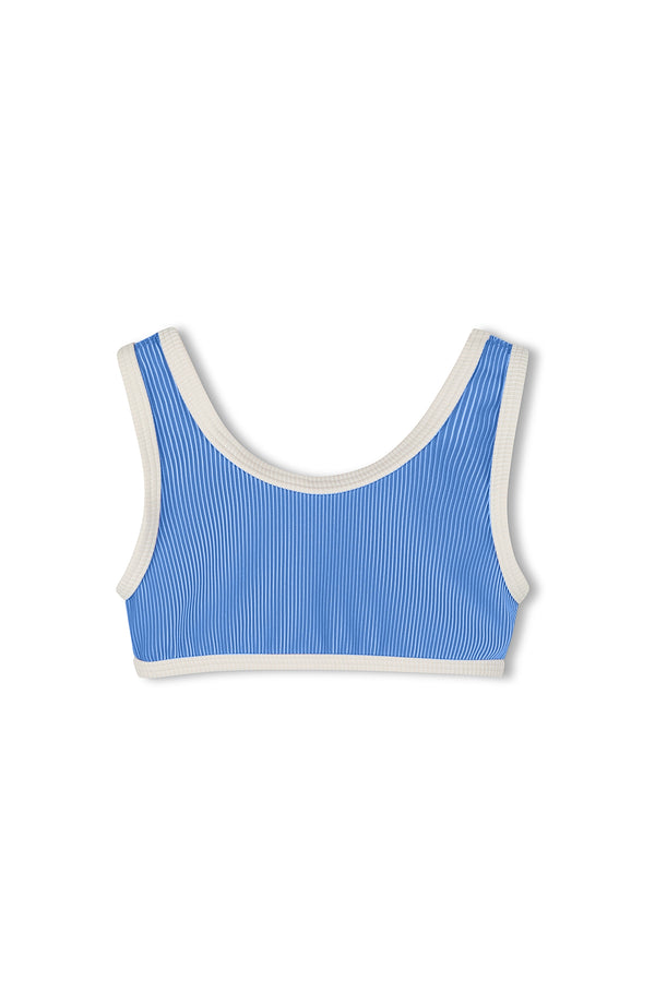Mini Stripe Rib Scoop Bikini Top - Sky