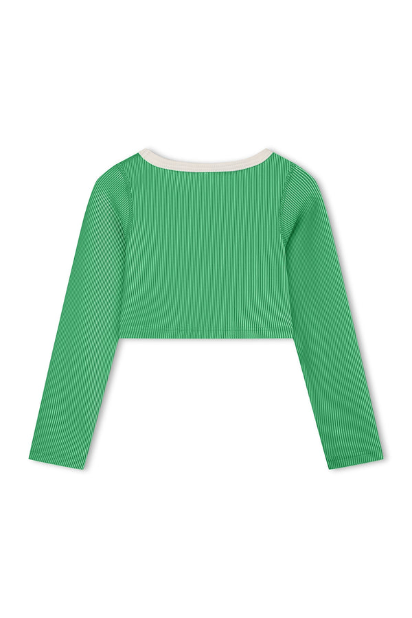 Mini Stripe Rib Crop Rashie - Parrot Green