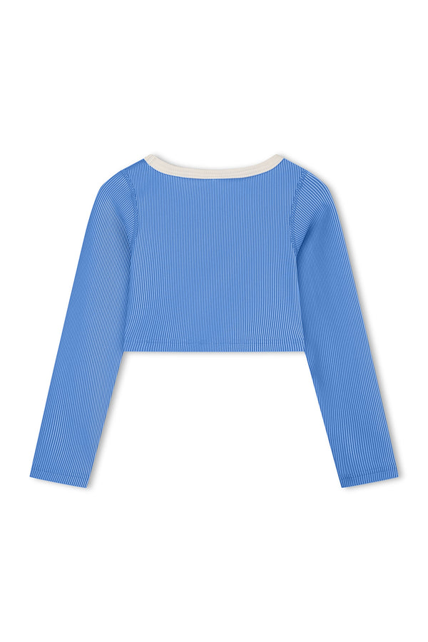 Mini Stripe Rib Crop Rashie - Sky