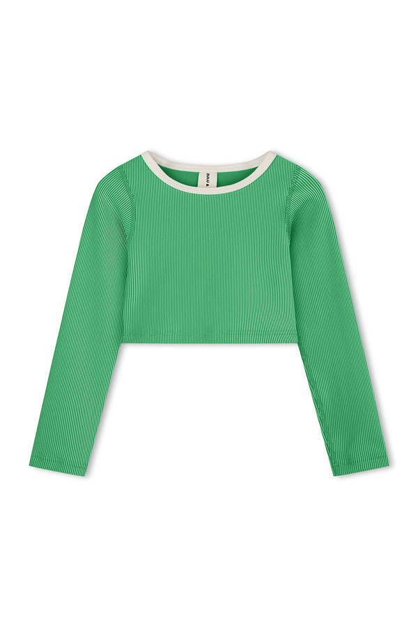 Mini Stripe Rib Crop Rashie - Parrot Green
