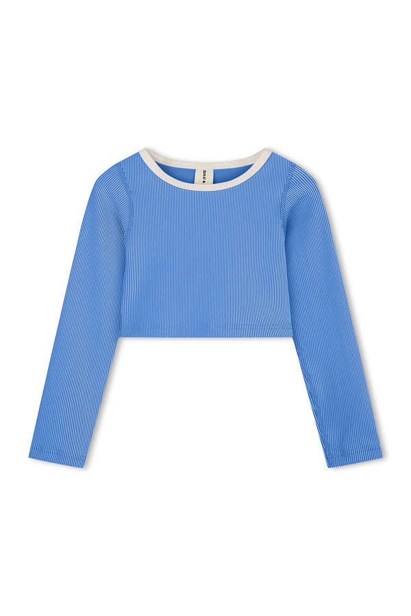 Mini Stripe Rib Crop Rashie - Sky