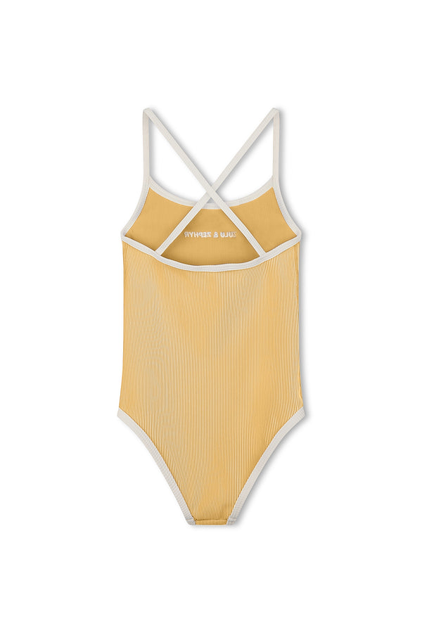 Mini Stripe Rib Logo One Piece - Marigold