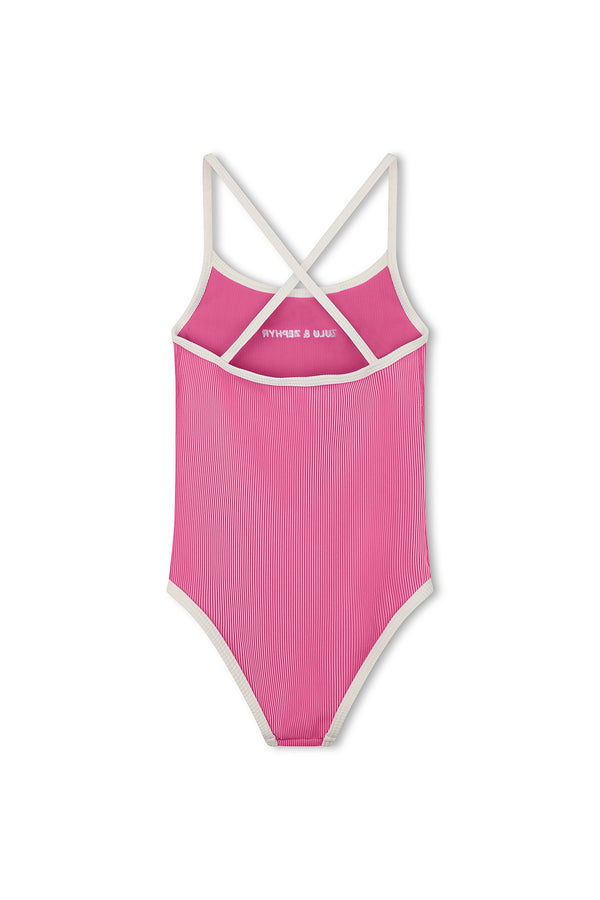 Mini Stripe Rib Logo One Piece - Shell Pink