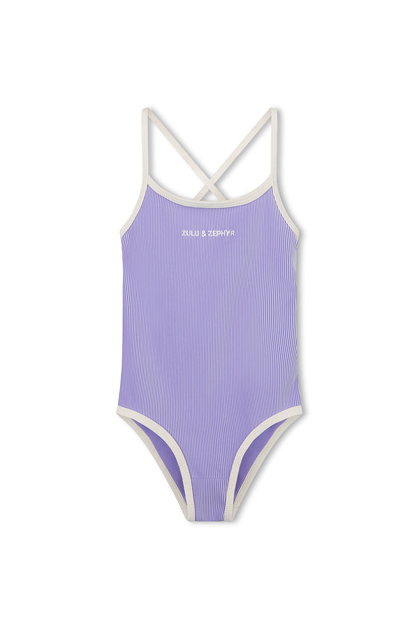 Mini Stripe Rib Logo One Piece - Grape