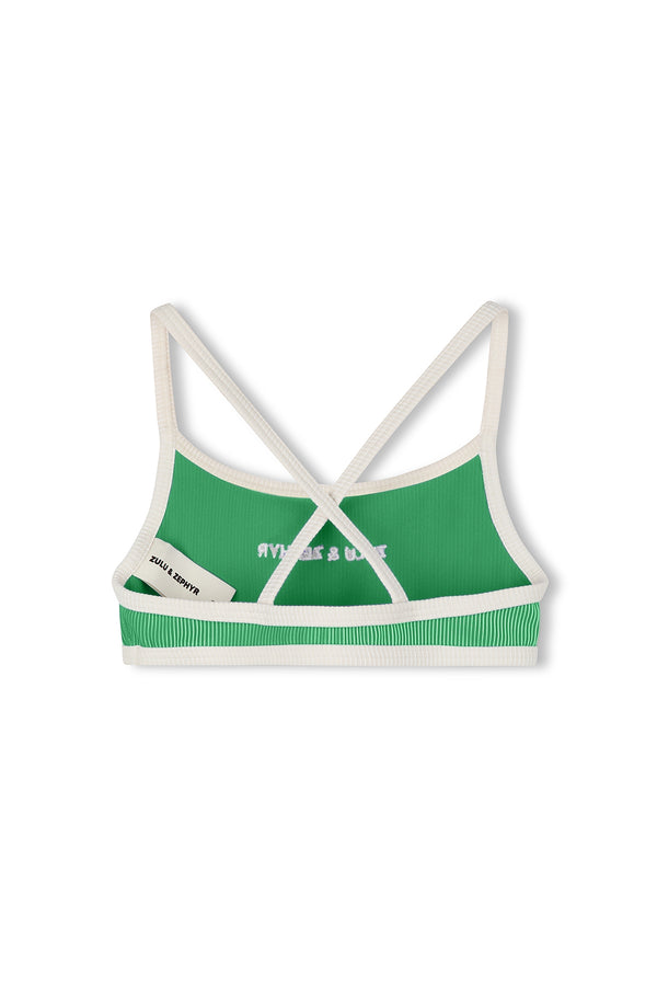 Mini Stripe Rib Logo Bikini Top - Parrot Green