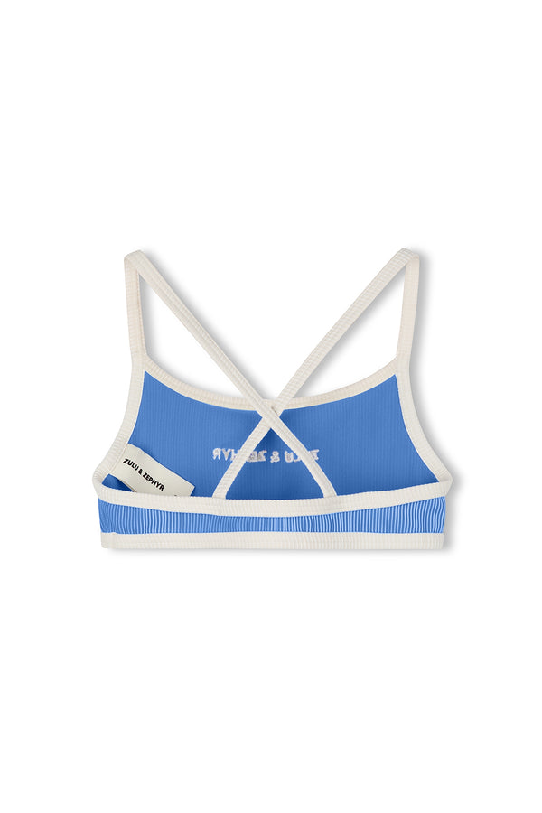Mini Stripe Rib Logo Bikini Top - Sky