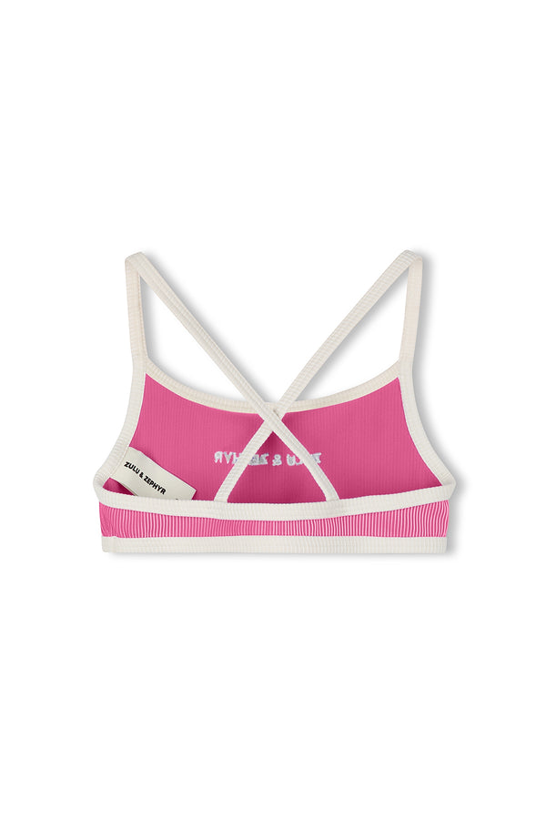 Mini Stripe Rib Logo Bikini Top - Shell Pink