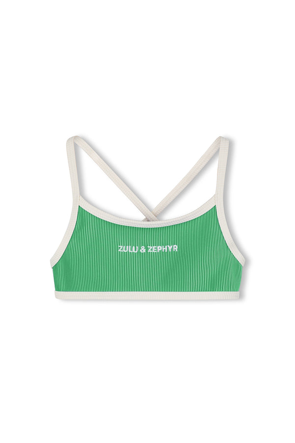 Mini Stripe Rib Logo Bikini Top - Parrot Green