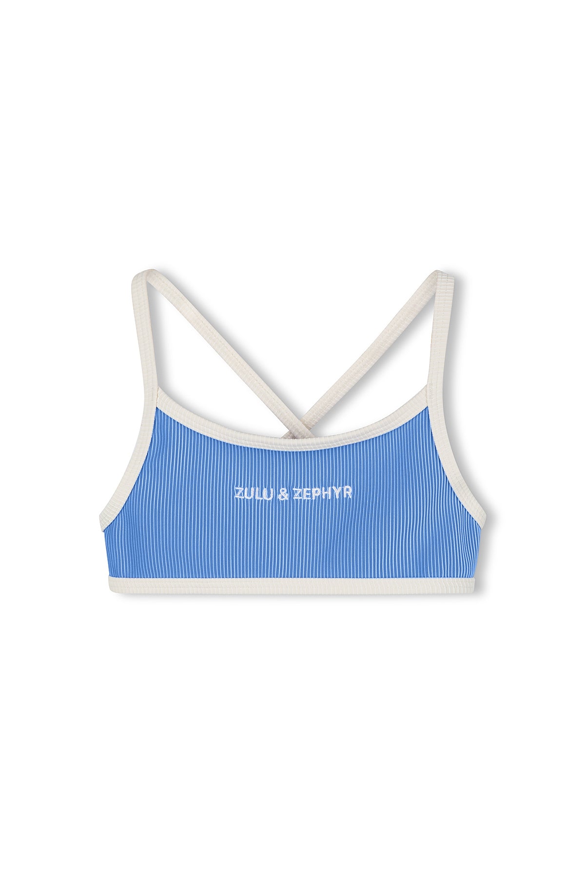 Mini Stripe Rib Logo Bikini Top - Sky