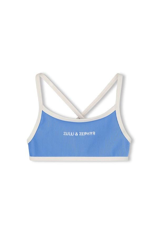 Mini Stripe Rib Logo Bikini Top - Sky