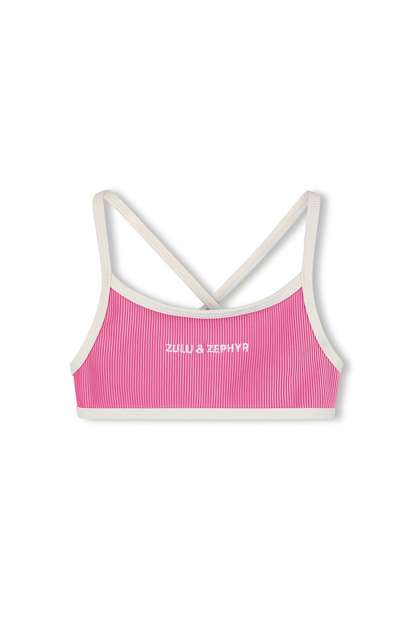 Mini Stripe Rib Logo Bikini Top - Shell Pink