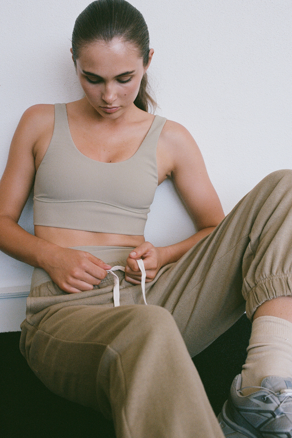 Stripe Rib Crop Top - Olive