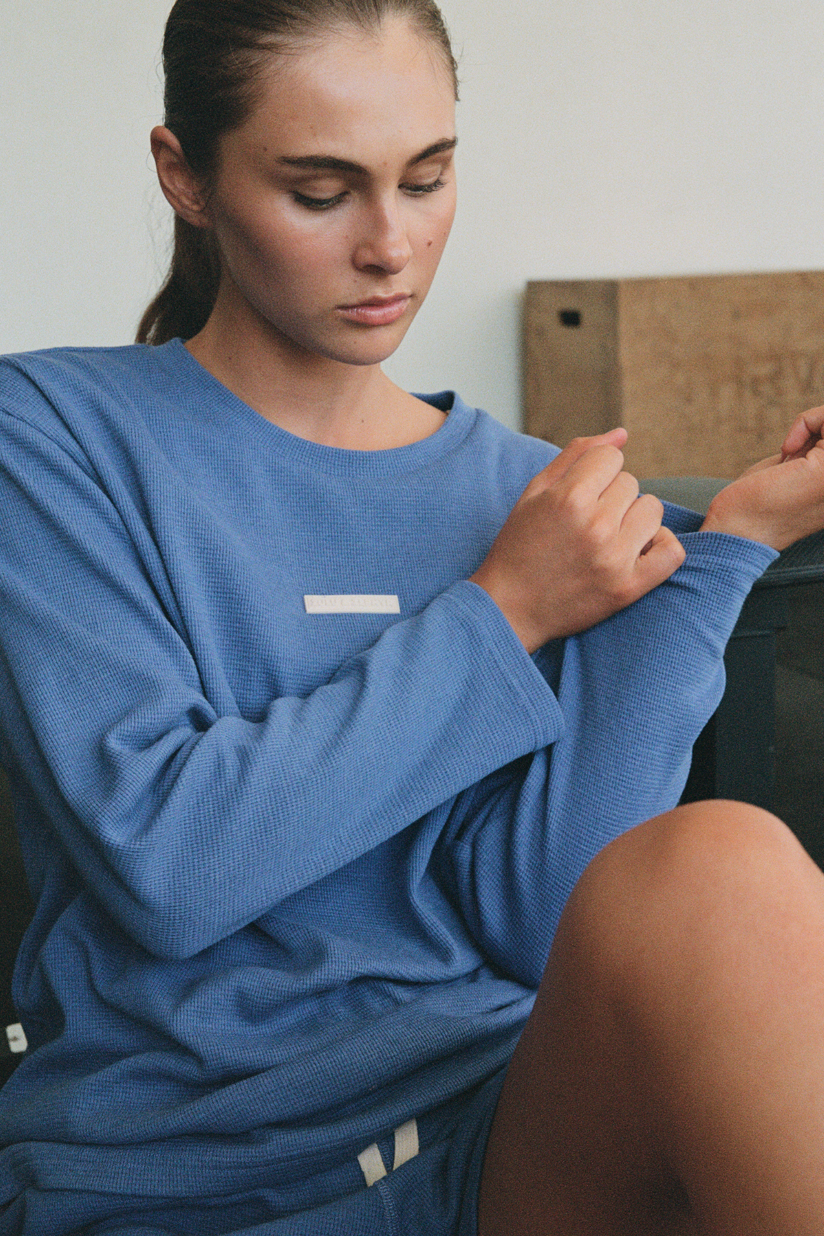 Waffle Long Sleeve Sport Tee - Blue