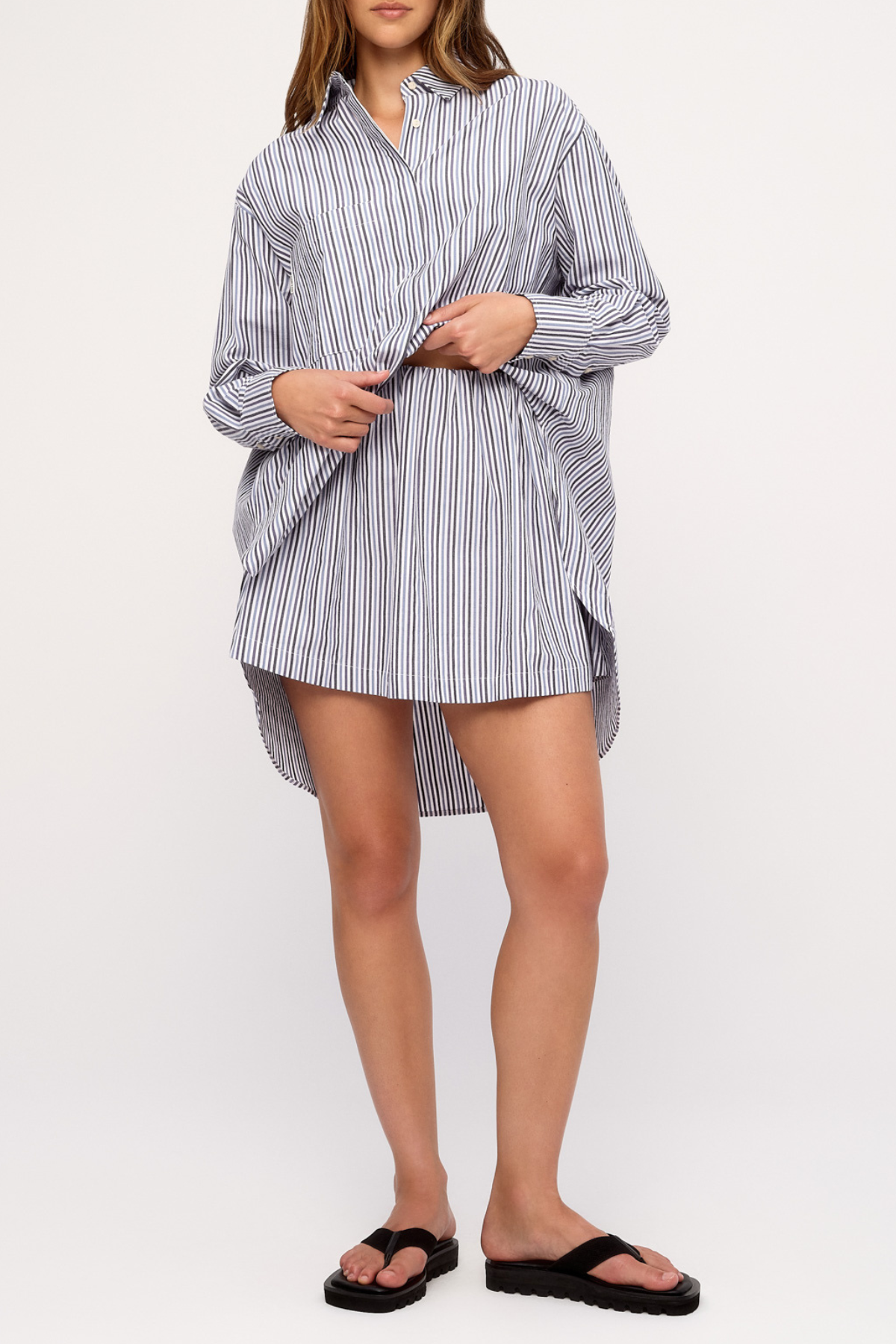 Poplin Mini Skirt - Blue Pin Stripe