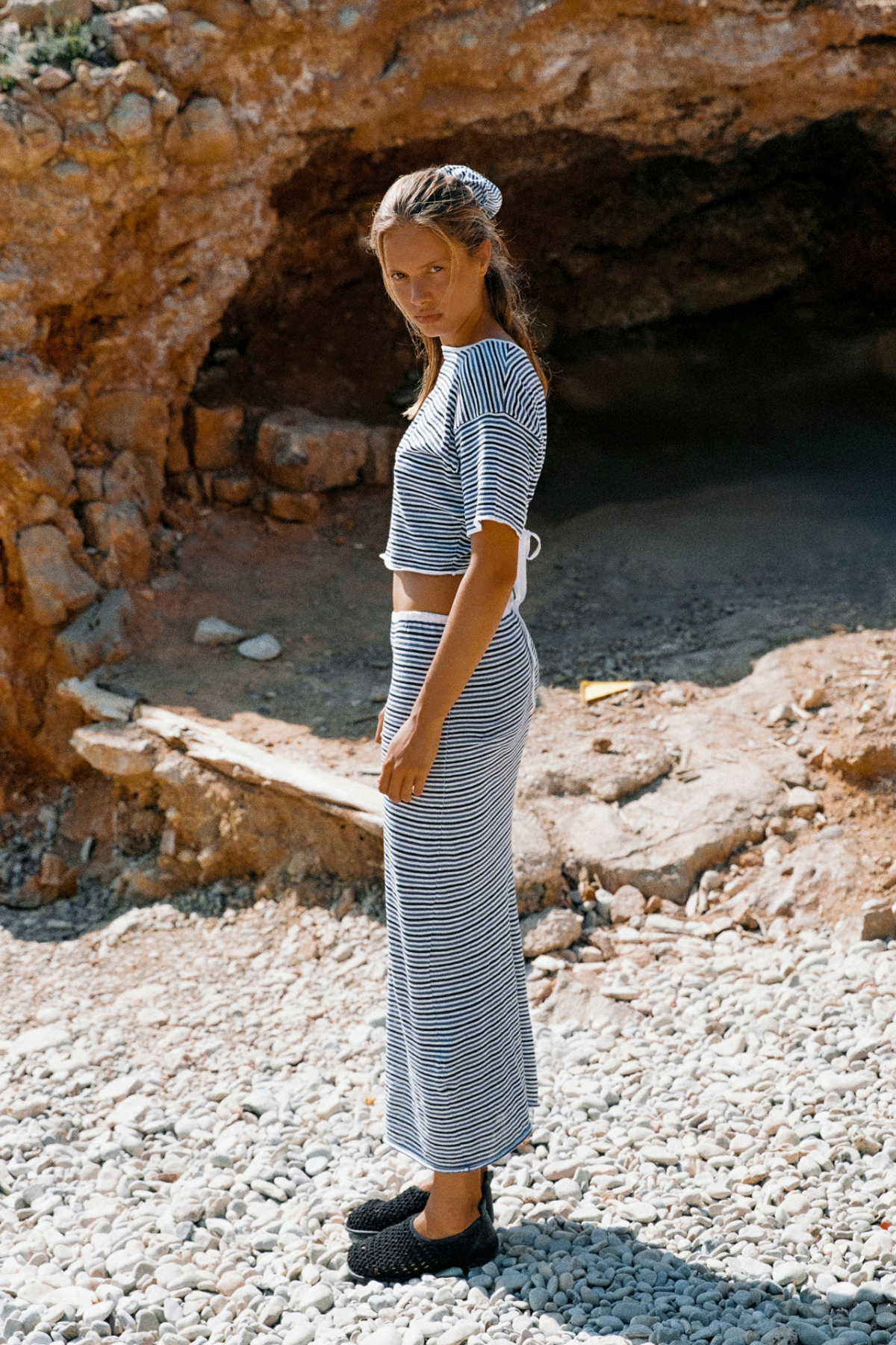 Ramie Cotton Skirt - Blue Pin Stripe