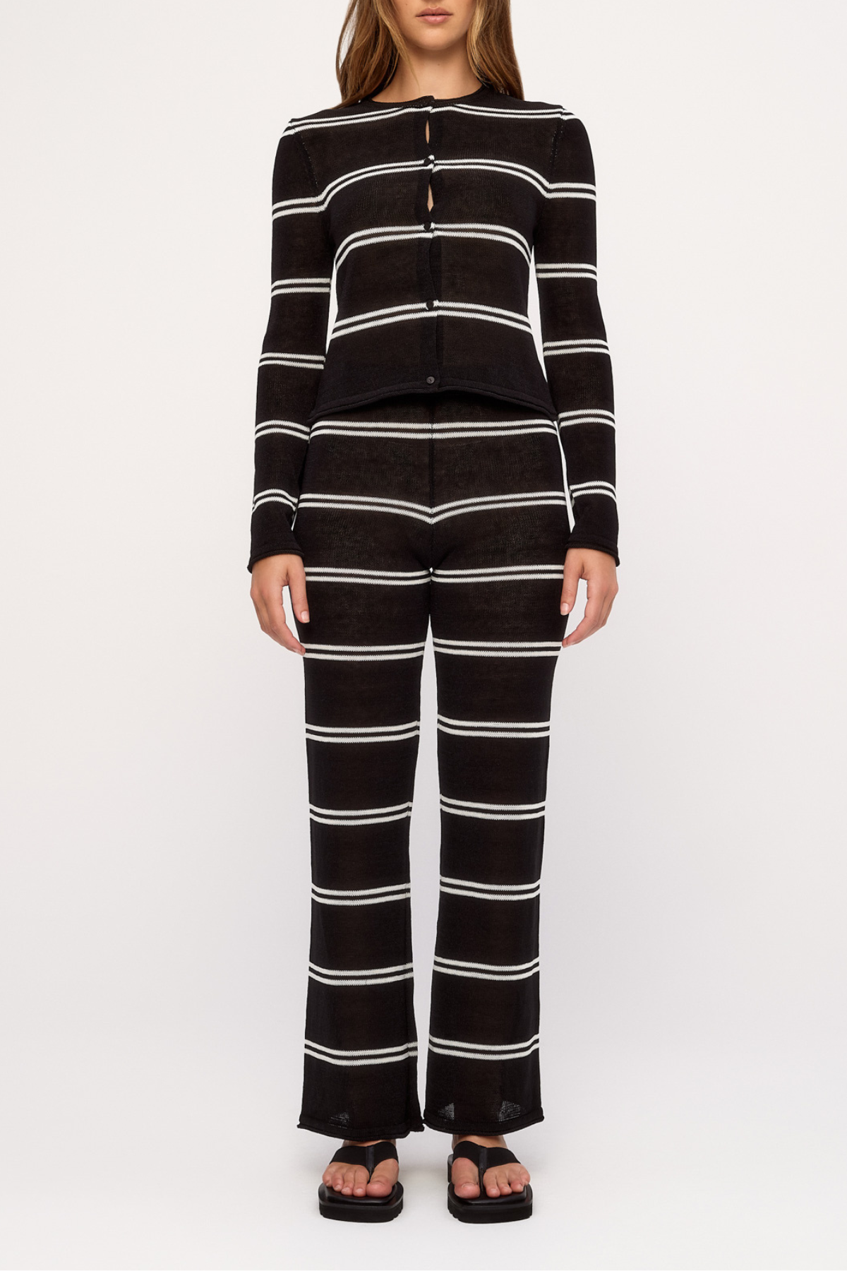 Textured Knit Cardigan - Black Stripe