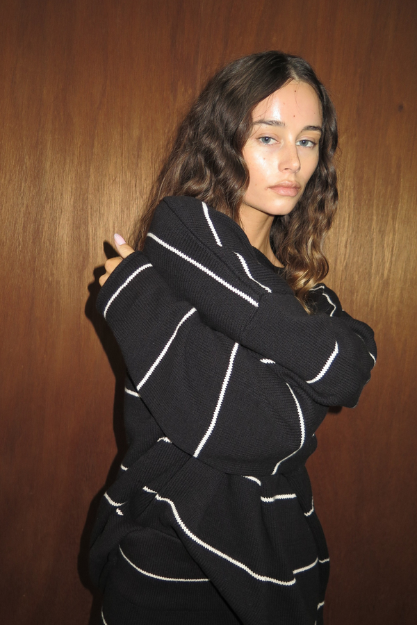 Cotton Knit Jumper - Black Stripe