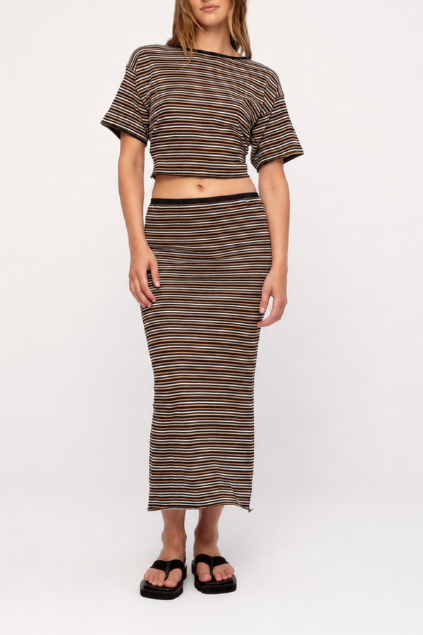 Ramie Cotton Skirt - Tan Stripe