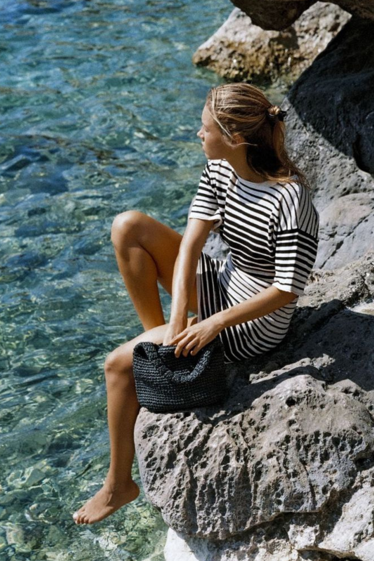 Ramie Cotton Knit Mini Dress - Ombre Stripe