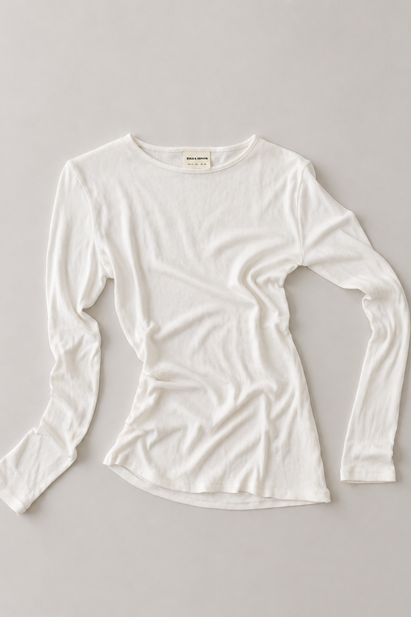 Rib Hemp Jersey Long Sleeve Top - White