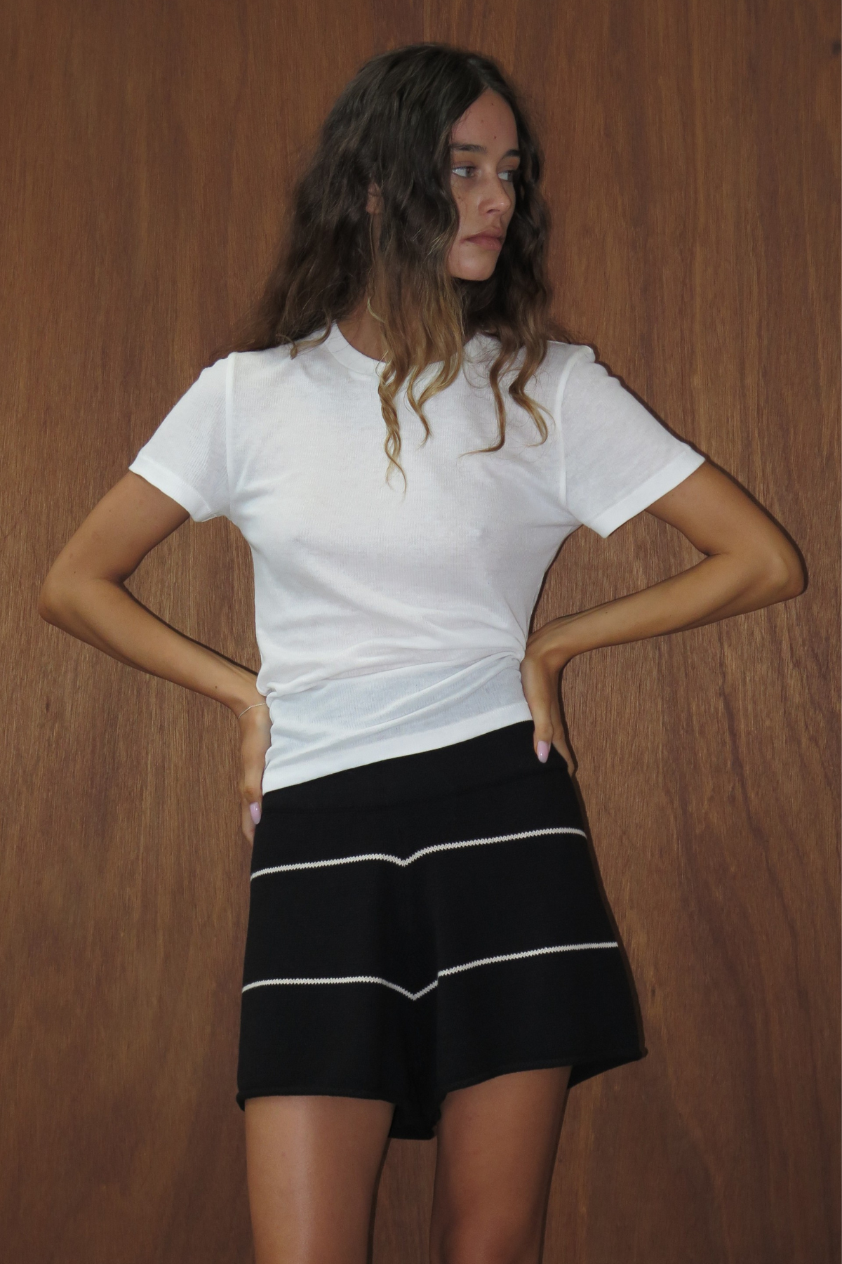 Cotton Knit Short - Black Stripe
