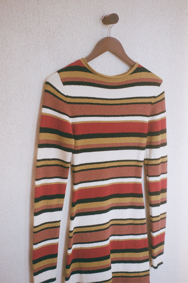 Textured Knit Mini Dress - Earth Stripe