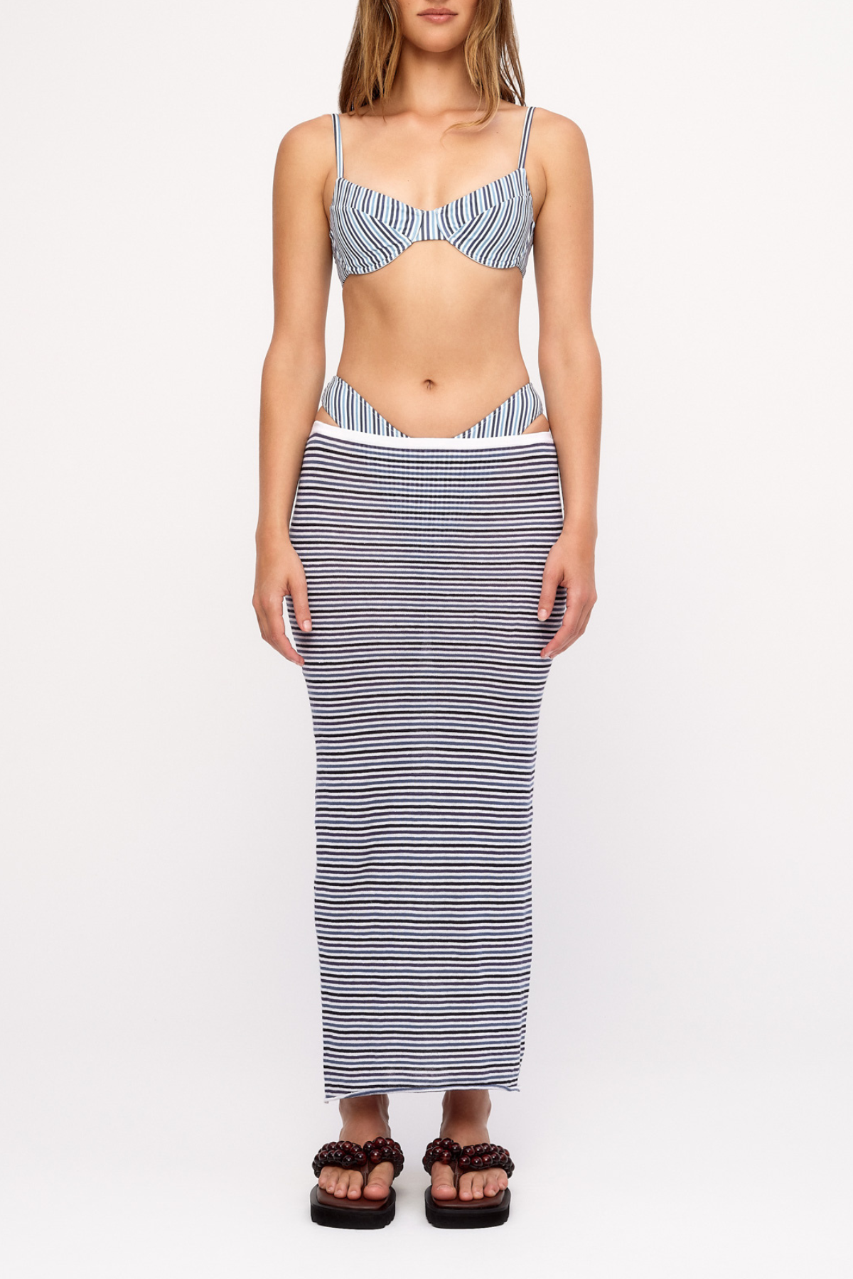Ramie Cotton Skirt - Blue Pin Stripe