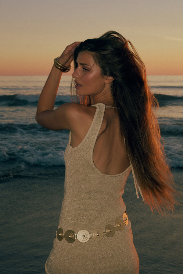 La Isla Lurex Knit Mini Dress - Gold