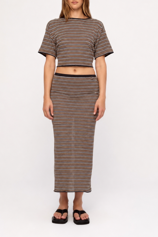 Knit Tie Tee - Tan Stripe