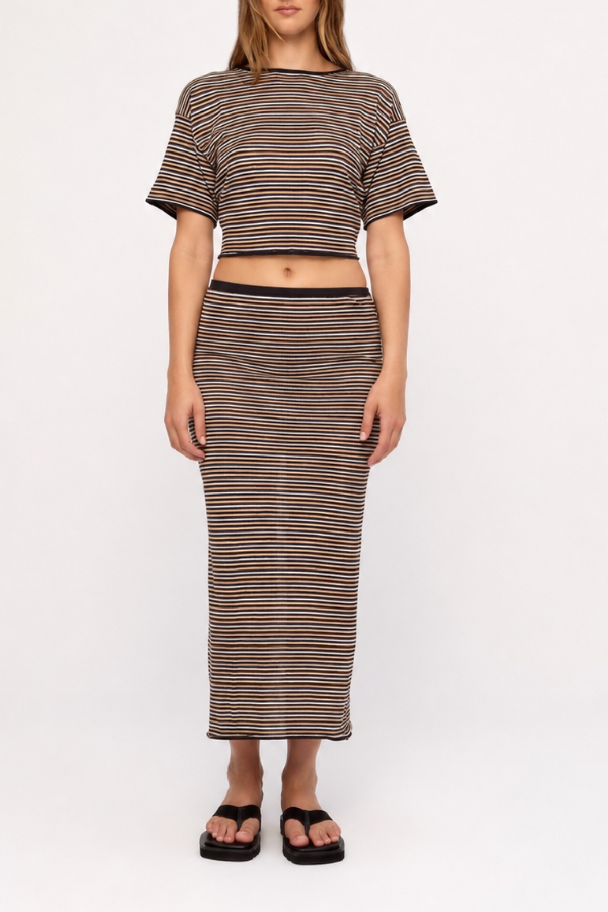 Ramie Cotton Skirt - Tan Stripe