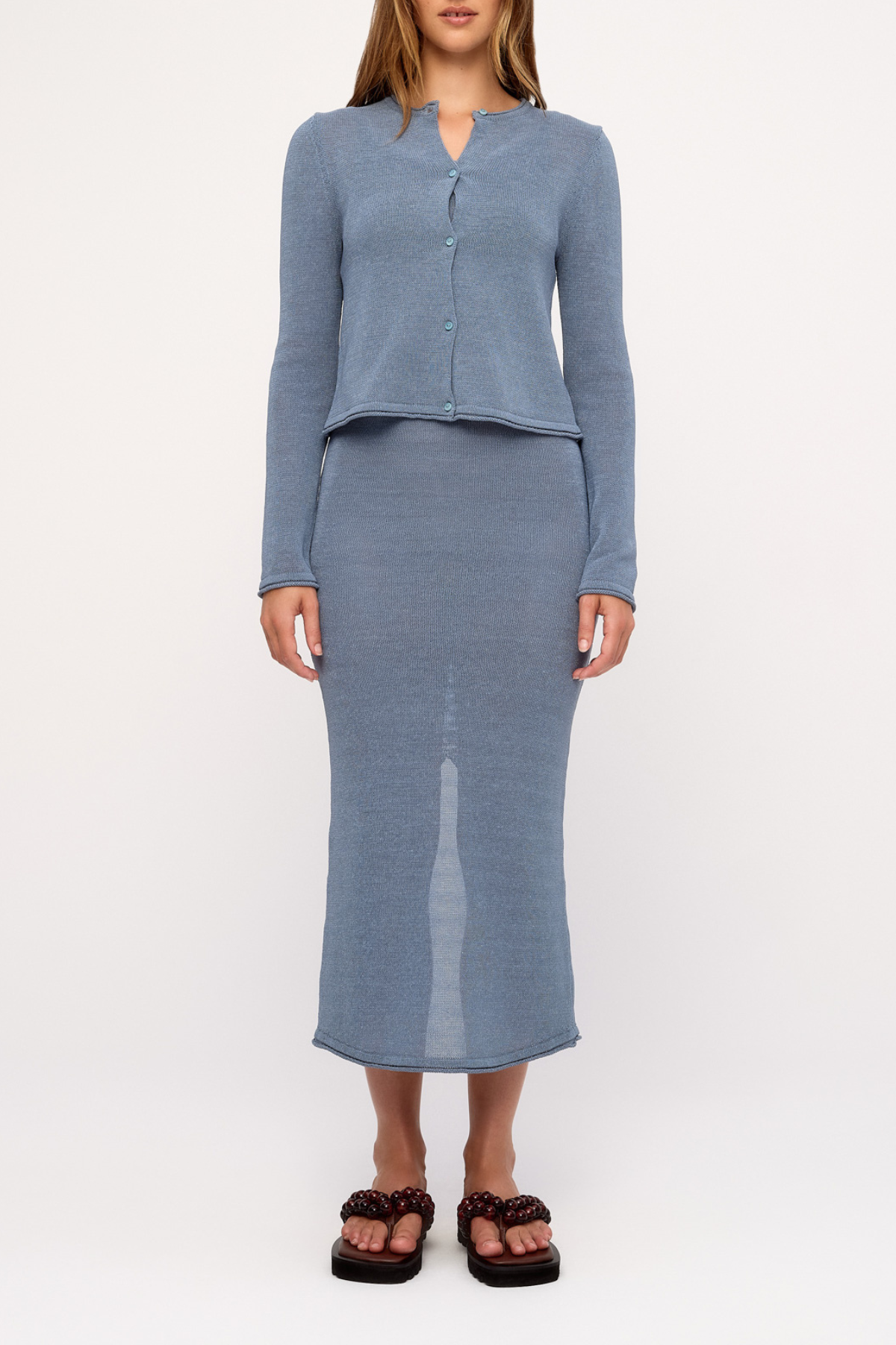 Textured Knit Cardigan - Denim Blue
