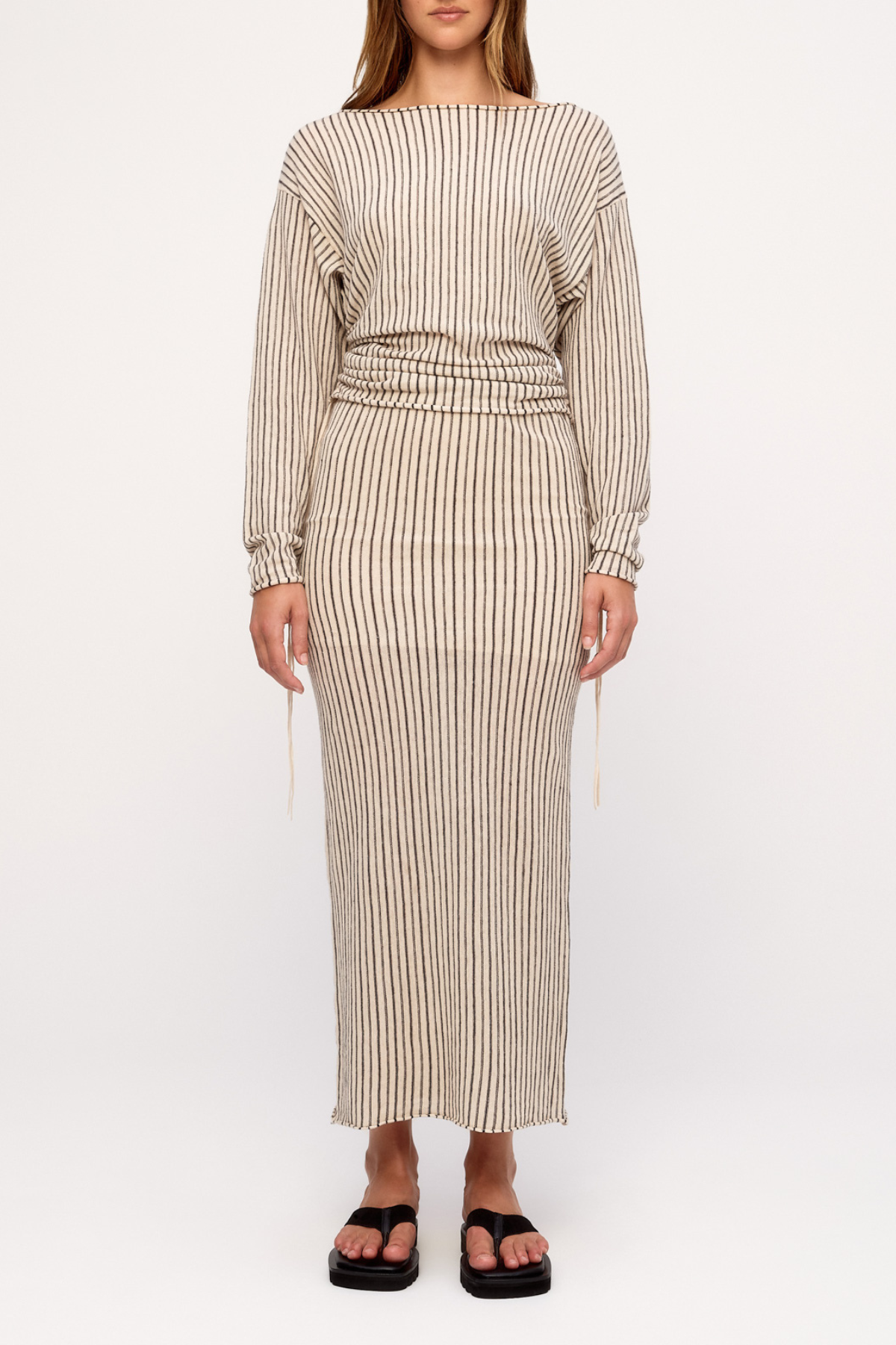 Semi Sheer Knit Skirt - Natural Pin Stripe