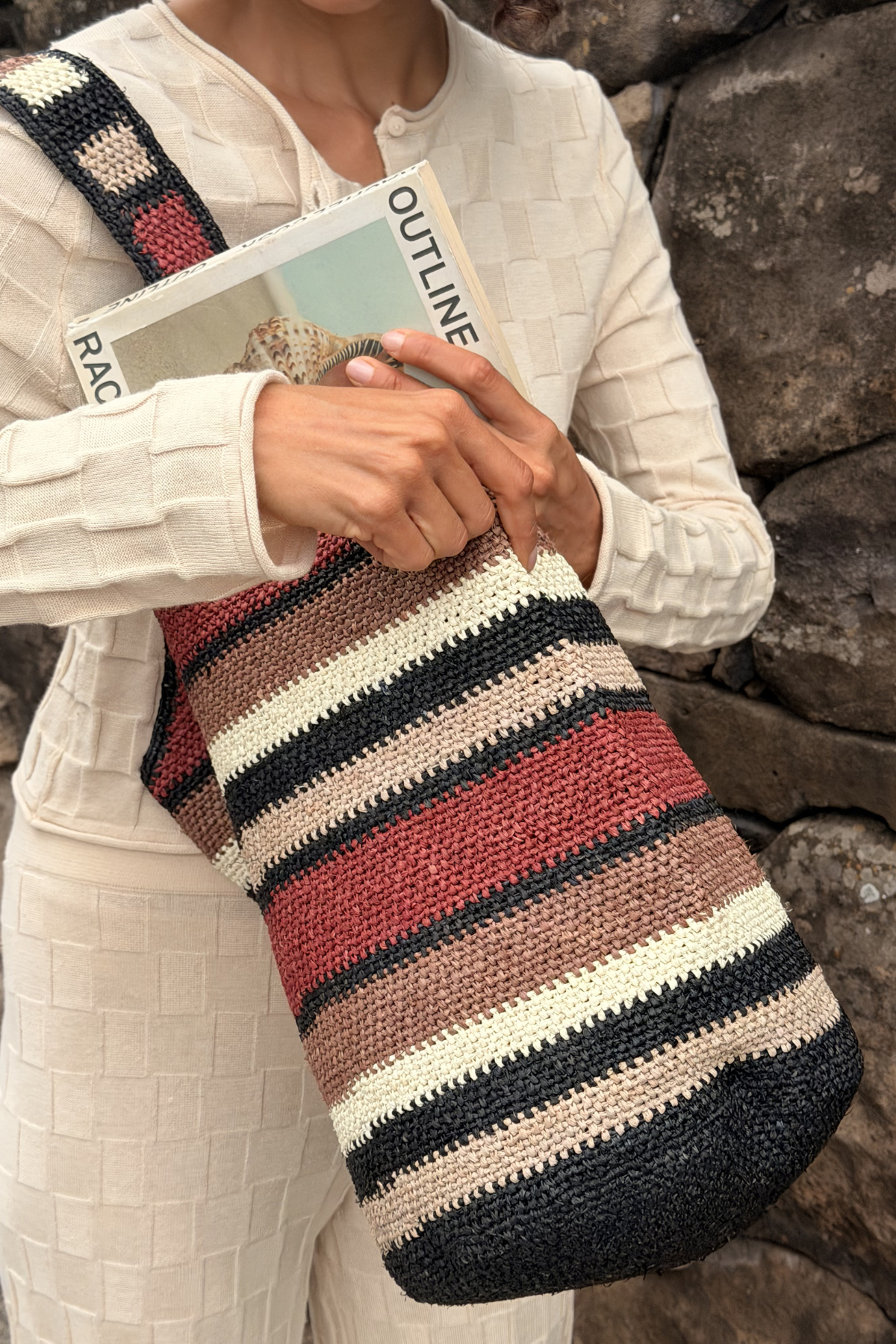 Raffia Bucket Bag - Earth Stripe