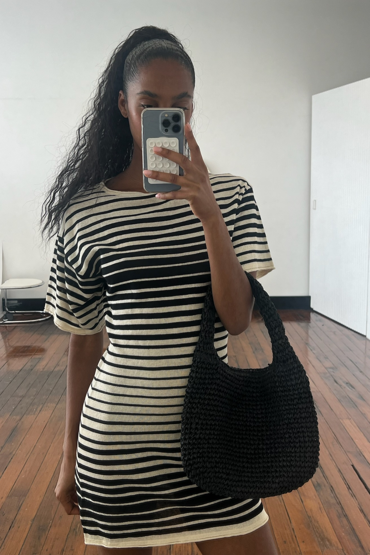 Ramie Cotton Knit Mini Dress - Ombre Stripe