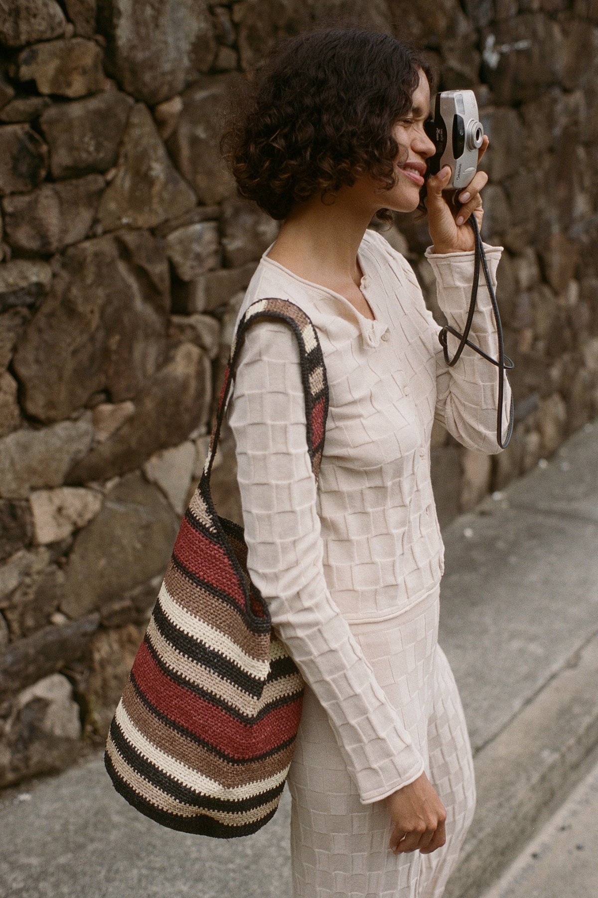 Raffia Bucket Bag - Earth Stripe