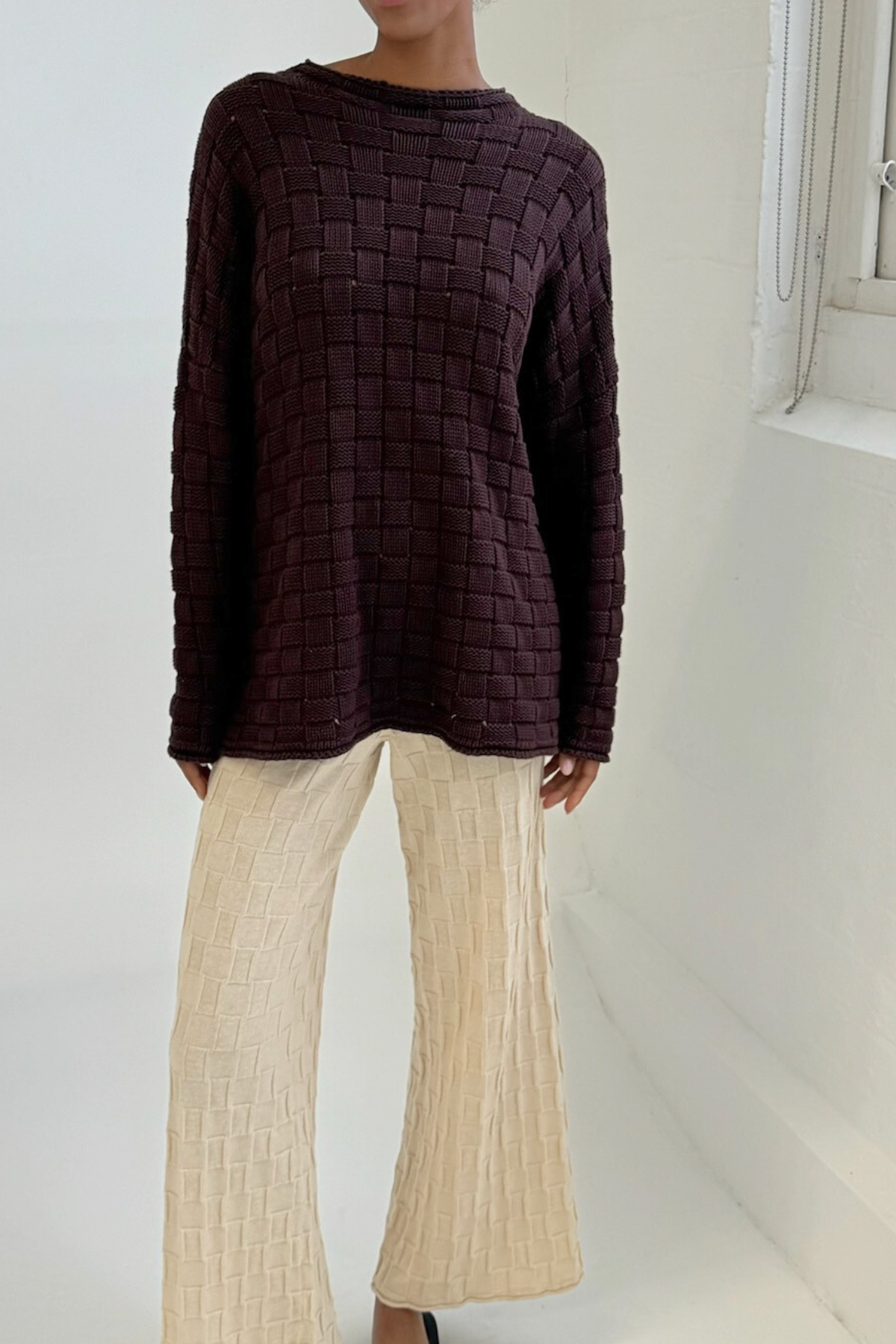 Basketweave Knit Jumper - Deep Brown