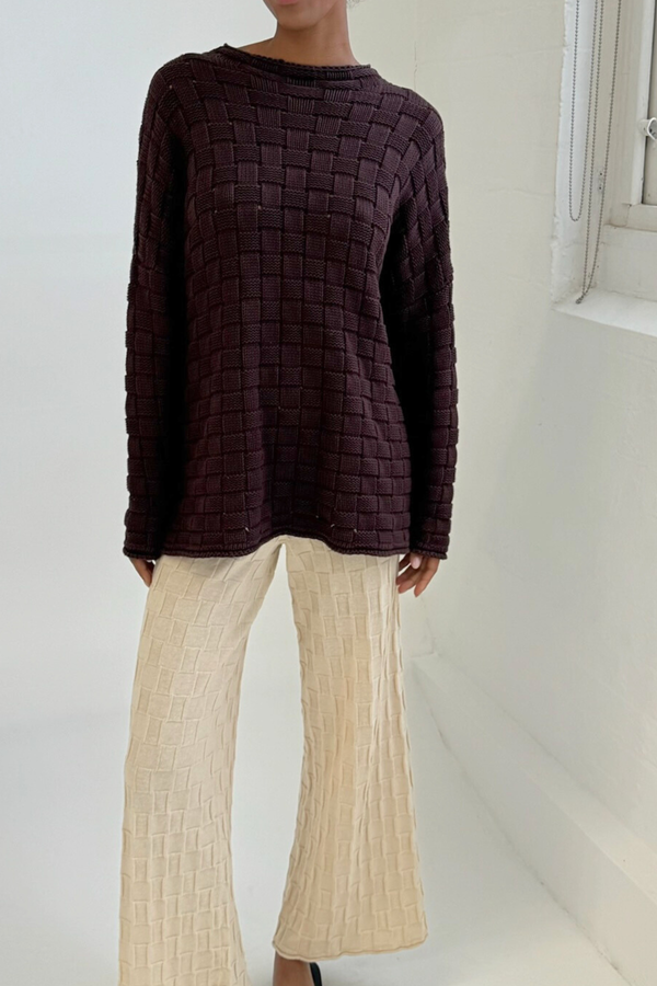 Basketweave Knit Jumper - Deep Brown