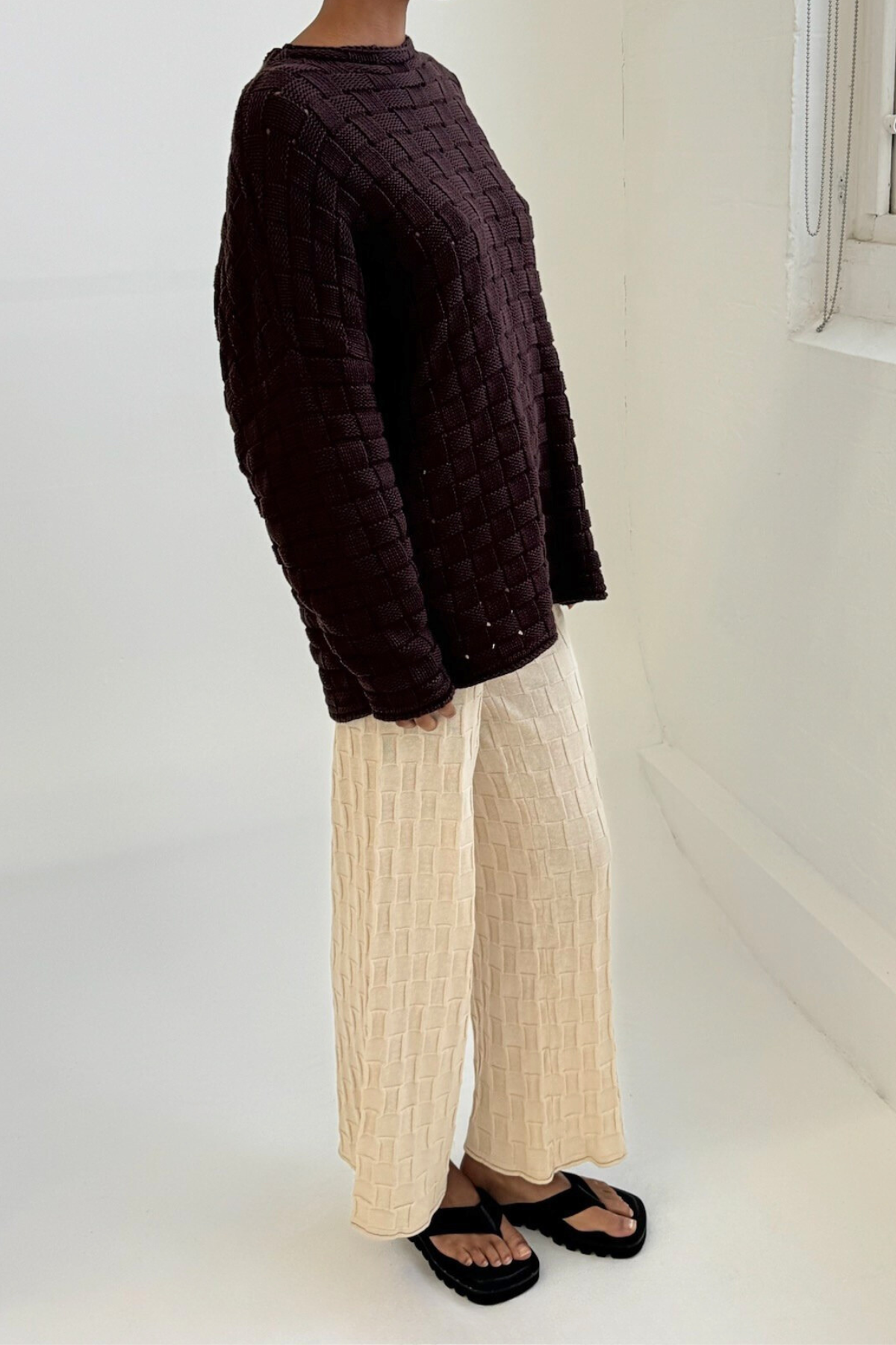 Basketweave Knit Jumper - Deep Brown