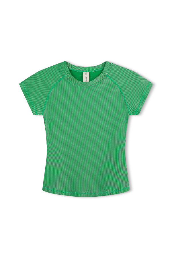 Stripe Rib Short Sleeve Rash Guard - Parrot Green