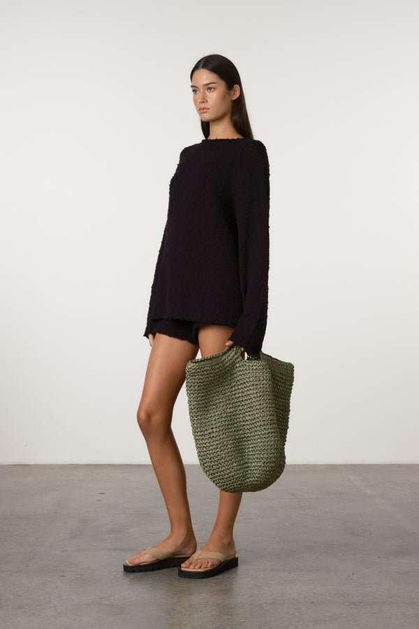 Round Straw Bag - Olive