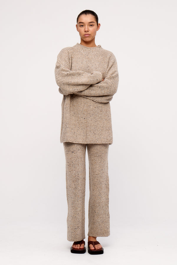 Oat Marle Merino Wool Blend Knit Pant