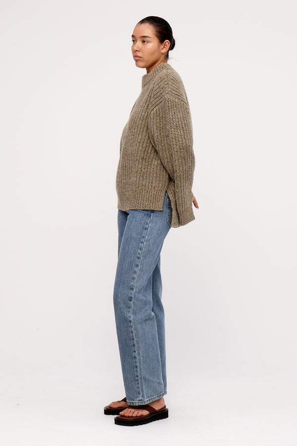 Olive Merino Wool Blend Knit Jumper