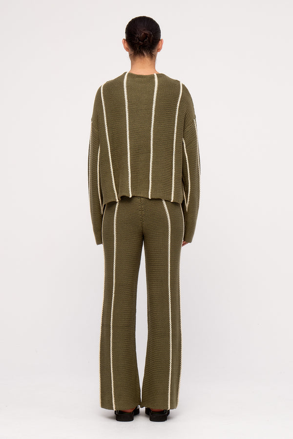 Olive Stripe Knit Pant