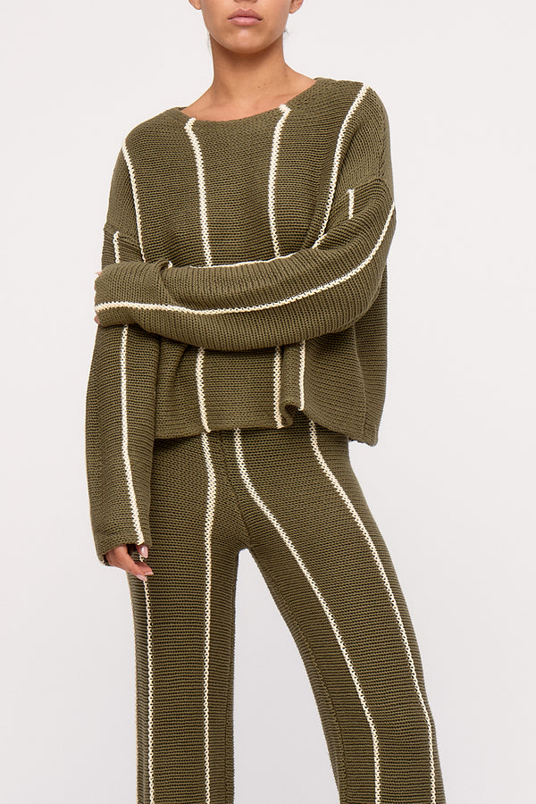Olive Stripe Knit Pant