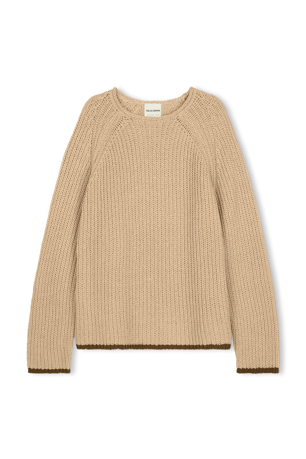 Sand Contrast Rib Knit Jumper