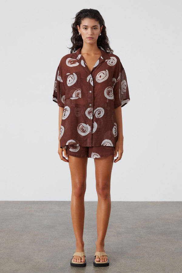 Cocoa Swirl Sheer Textured Shirt