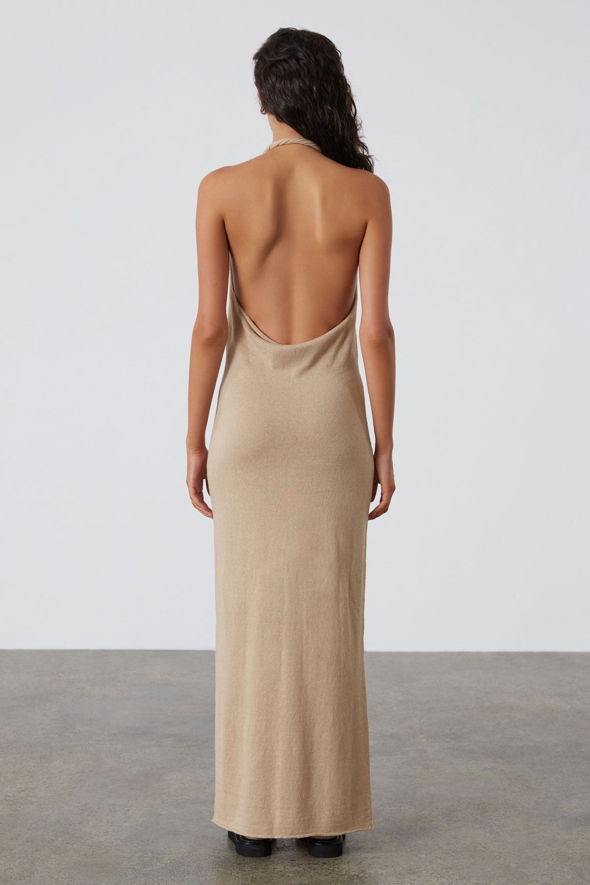 Camel Linen Blend Knit Dress